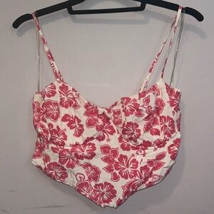 LA Hearts Flower Corset Crop Top- Pink and White Sz M